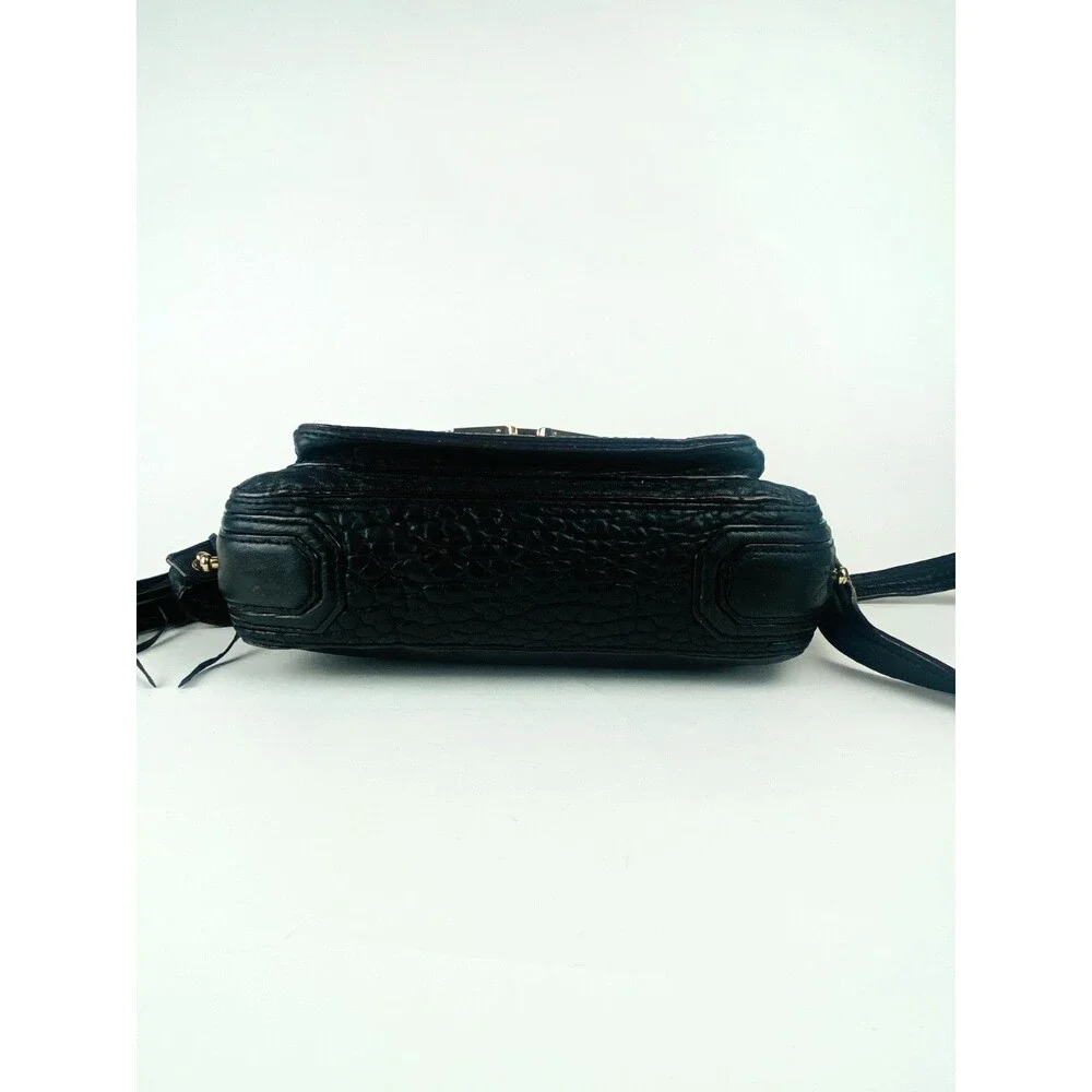 Rebecca Minkoff Black  Leather Tassle Crossbody Shoulder Bag Gold Toned Hardware
